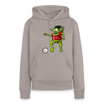 Leprechaun joue au football - Sweat à capuche Premium bio Femme - taupe - Devant - Julia (174cm)