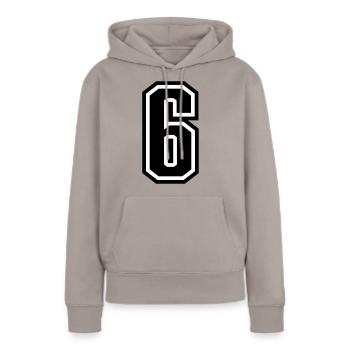 6 - Zahl 6 - Trikotnummer zweifarbig farbe ändern - Frauen Premium Bio Hoodie - Taupe - Vorne - Julia (174cm)