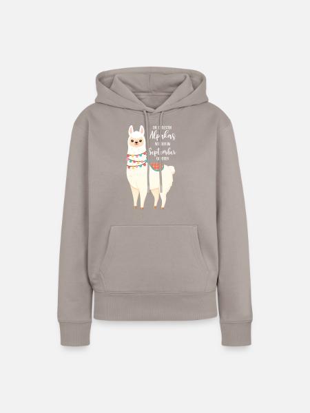 Die Coolsten Alpakas Werden Im September Geboren - Frauen Premium Bio Hoodie - Taupe