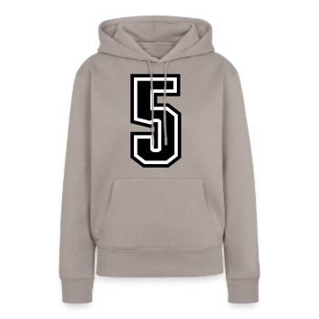 5 - Zahl 5 - Trikotnummer zweifarbig farbe ändern - Frauen Premium Bio Hoodie - Taupe - Vorne - Julia (174cm)