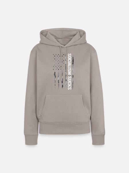 Socialism Sucks - American Flag - Frauen Premium Bio Hoodie - Taupe