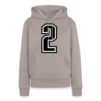 2 - Zahl 2 - Trikotnummer zweifarbig farbe ändern - Frauen Premium Bio Hoodie - Taupe - Vorne - Julia (174cm)