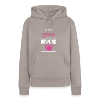 Beste Bowling Trainerin Bowlingtrainerin Bowlen - Frauen Premium Bio Hoodie - Taupe - Vorne - Julia (174cm)