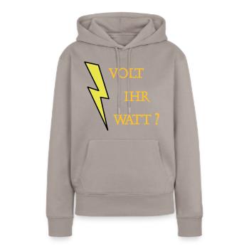 Volt Ihr Watt - Frauen Premium Bio Hoodie - Taupe - Vorne - Julia (174cm)