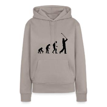Evolution, Affen zum Golfer, Golf, Abschlag, Mann - Frauen Premium Bio Hoodie - Taupe - Vorne - Julia (174cm)