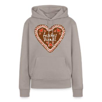 Fesches Dirndl Lebkuchenherz - Frauen Premium Bio Hoodie - Taupe - Vorne - Julia (174cm)