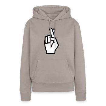 Signe main, doigts croisés, geste - Sweat à capuche Premium bio Femme - taupe - Devant - Julia (174cm)