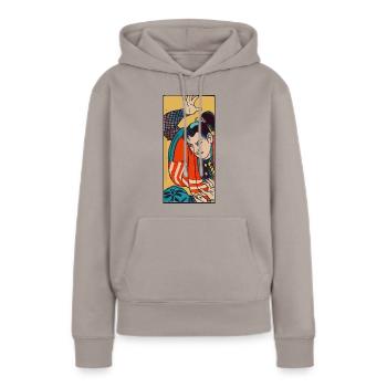 Samurai - Frauen Premium Bio Hoodie - Taupe - Vorne - Julia (174cm)