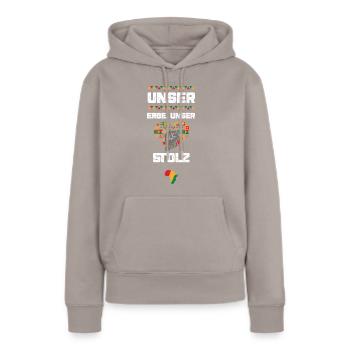 Unser Erbe, unser Stolz - Frauen Premium Bio Hoodie - Taupe - Vorne - Julia (174cm)