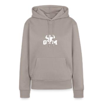 Gym musculation musculaire - Sweat à capuche Premium bio Femme - taupe - Devant - Julia (174cm)