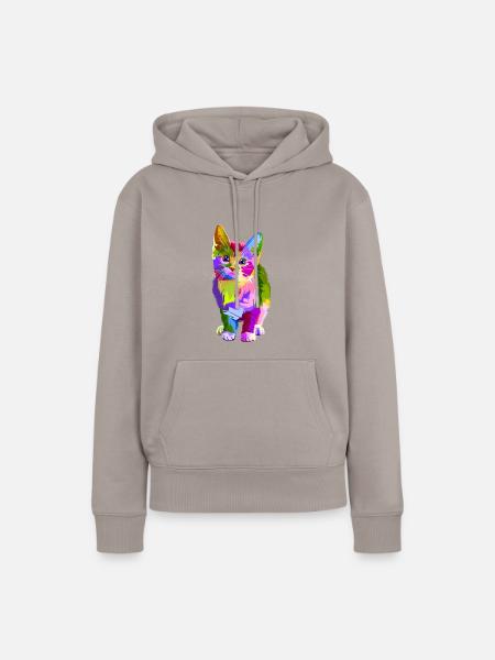 Bunte Katze - Frauen Premium Bio Hoodie - Taupe