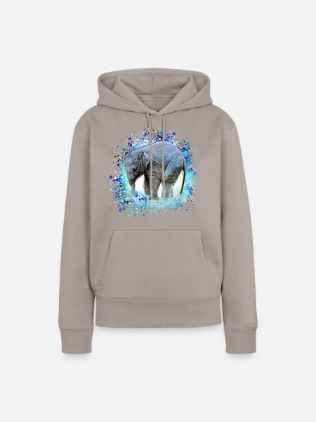 babyelefant,elefant,graffiti,blau,malerei - Frauen Premium Bio Hoodie - Taupe