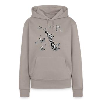 girafe, papillons, cou, mouches, coloré, peinture - Sweat à capuche Premium bio Femme - taupe - Devant - Julia (174cm)
