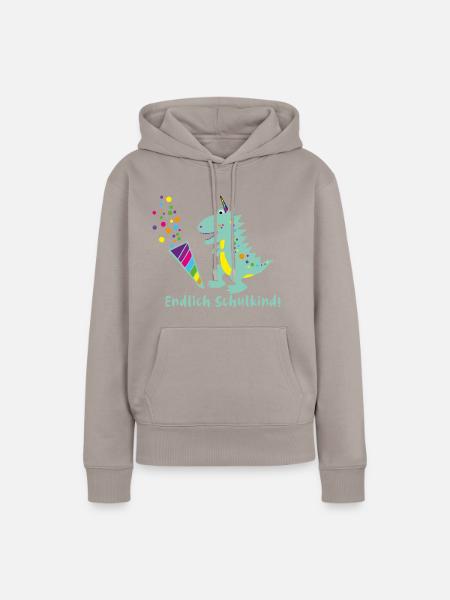 schulkind,dinosaurier,dino, endlich schulkind - Frauen Premium Bio Hoodie - Taupe