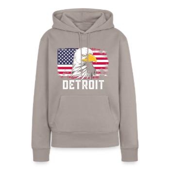 Detroit - Frauen Premium Bio Hoodie - Taupe - Vorne - Julia (174cm)