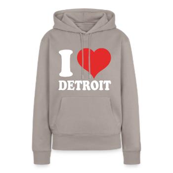 Detroit - Frauen Premium Bio Hoodie - Taupe - Vorne - Julia (174cm)