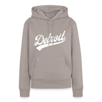Detroit - Frauen Premium Bio Hoodie - Taupe - Vorne - Julia (174cm)