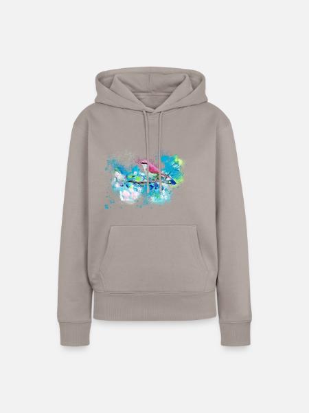 kohlmeise,vogel,blumen,aquarell,blau - Frauen Premium Bio Hoodie - Taupe