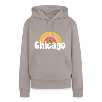 Chicago 70er Jahre Hippie - Frauen Premium Bio Hoodie - Taupe - Vorne - Julia (174cm)