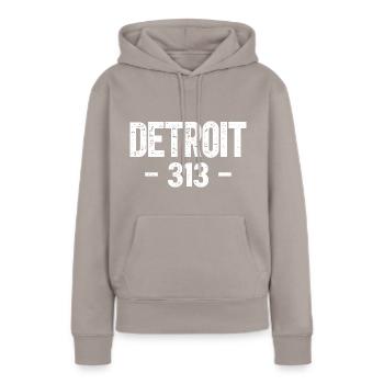Detroit - Frauen Premium Bio Hoodie - Taupe - Vorne - Julia (174cm)