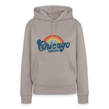 Chicago 70er Jahre Hippie - Frauen Premium Bio Hoodie - Taupe - Vorne - Julia (174cm)
