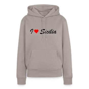 Sicile - Sweat à capuche Premium bio Femme - taupe - Devant - Julia (174cm)