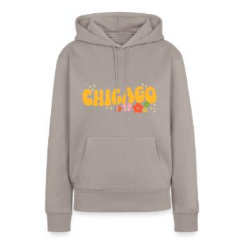 Chicago 70er Jahre Hippie - Frauen Premium Bio Hoodie - Taupe - Vorne - Julia (174cm)