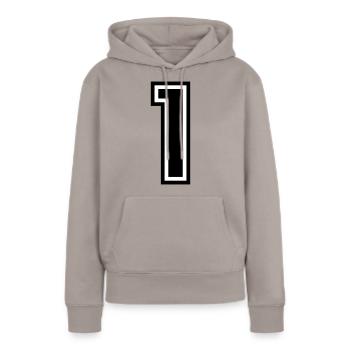 1 - Zahl 1 - Trikotnummer zweifarbig farbe ändern - Frauen Premium Bio Hoodie - Taupe - Vorne - Julia (174cm)