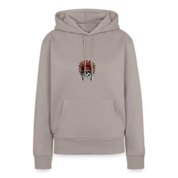 Crâne Apache Indien - Sweat à capuche Premium bio Femme - taupe - Devant - Julia (174cm)