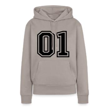 01 eins nummer zahl - Frauen Premium Bio Hoodie - Taupe - Vorne - Julia (174cm)