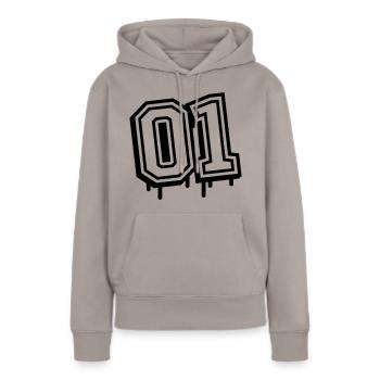 01 eins nummer 1 - Frauen Premium Bio Hoodie - Taupe - Vorne - Julia (174cm)