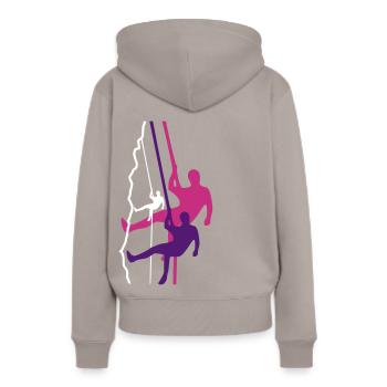 Kletterer beim Abseilen - Frauen Premium Bio Hoodie - Taupe - Hinten - Julia (174cm)