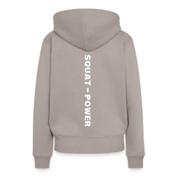 Squat Power - Frauen Premium Bio Hoodie - Taupe - Hinten - Julia (174cm)