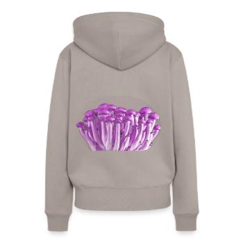 Lila Mushrooms - Frauen Premium Bio Hoodie - Taupe - Hinten - Julia (174cm)