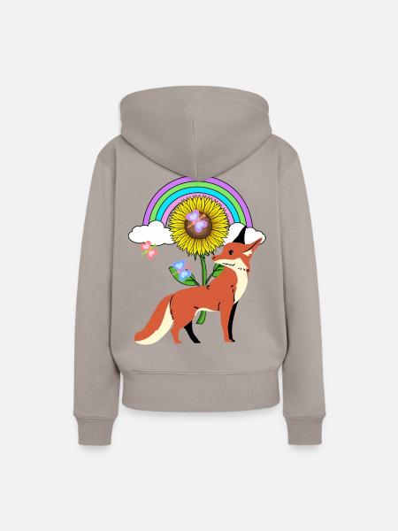 Regenbogen Fuchs Sonnenblume Kinder - Frauen Premium Bio Hoodie - Taupe