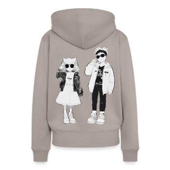 La fraîcheur japonaise en noir et blanc - Sweat à capuche Premium bio Femme - taupe - Dos - Julia (174cm)
