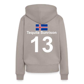Tequila Sunriseson - Frauen Premium Bio Hoodie - Taupe - Hinten - Julia (174cm)