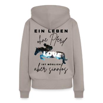 Pferd Pferde Pferdeliebe - Frauen Premium Bio Hoodie - Taupe - Hinten - Julia (174cm)