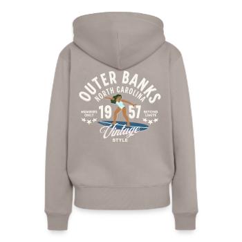 Outerbanks vintage surfing style - Sweat à capuche Premium bio Femme - taupe - Dos - Julia (174cm)