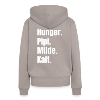 Hunger Müde Pipi Kalt Winter Herbst Geschenkidee - Frauen Premium Bio Hoodie - Taupe - Hinten - Julia (174cm)