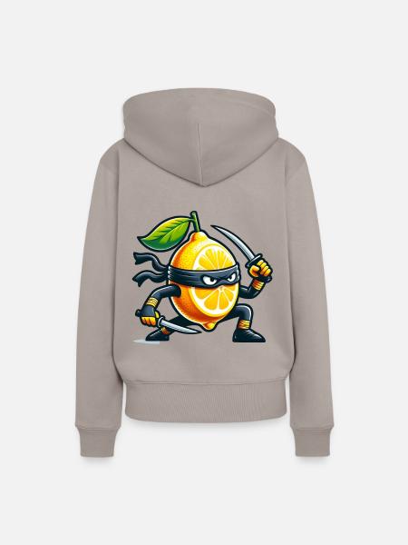 Zitrone Ninja Mit Samurai-Schwert - Frauen Premium Bio Hoodie - Taupe