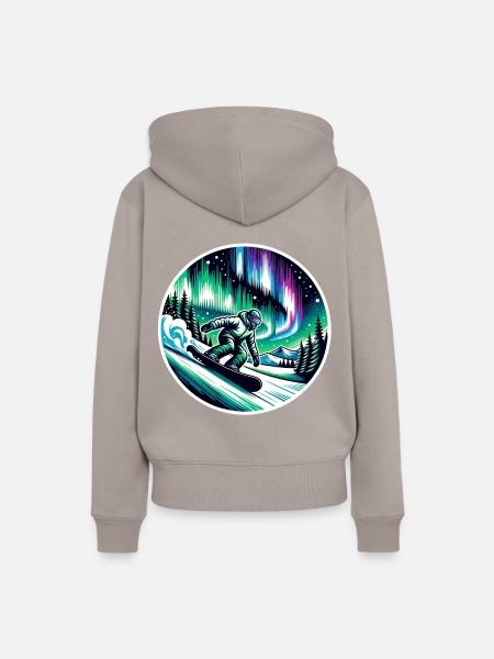 Snowboarden Unter Polarlichtern - Frauen Premium Bio Hoodie - Taupe