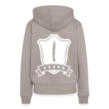 Messer Wappen - Frauen Premium Bio Hoodie - Taupe - Hinten - Julia (174cm)