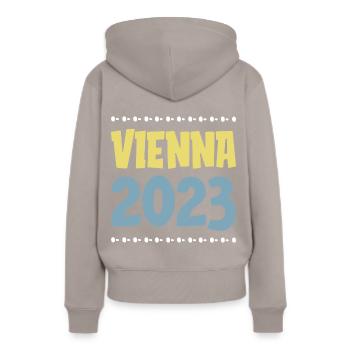 Vienne 2023 Vienne - Sweat à capuche Premium bio Femme - taupe - Dos - Julia (174cm)