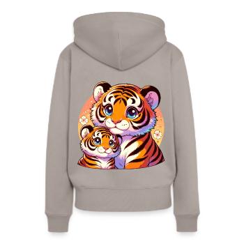 Liebevolle Tigerfamilie Illustration mit - Frauen Premium Bio Hoodie - Taupe - Hinten - Julia (174cm)