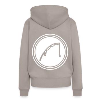 Icône de pêche à la canne à pêche - Sweat à capuche Premium bio Femme - taupe - Dos - Julia (174cm)