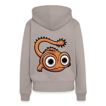 Drôle de petit monstre avec de grands yeux - Sweat à capuche Premium bio Femme - taupe - Dos - Julia (174cm)