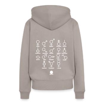 Symboles de genre Diversité Diversité en blanc - Sweat à capuche Premium bio Femme - taupe - Dos - Julia (174cm)