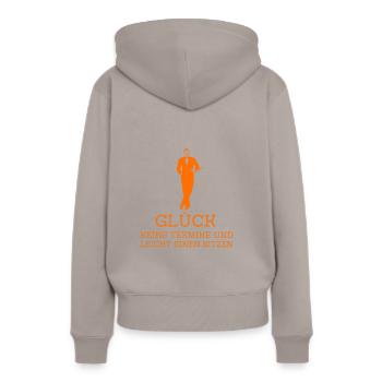 GLÜCK - KEINE TERMINE UND LEICHT EINEN SITZEN - Frauen Premium Bio Hoodie - Taupe - Hinten - Julia (174cm)