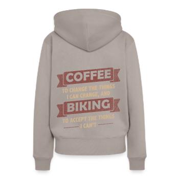 Coffee Quotes> Coffee + Biking> Change + Accept - Women’s Premium Organic Hoodie - taupe - Back - Julia (174cm)